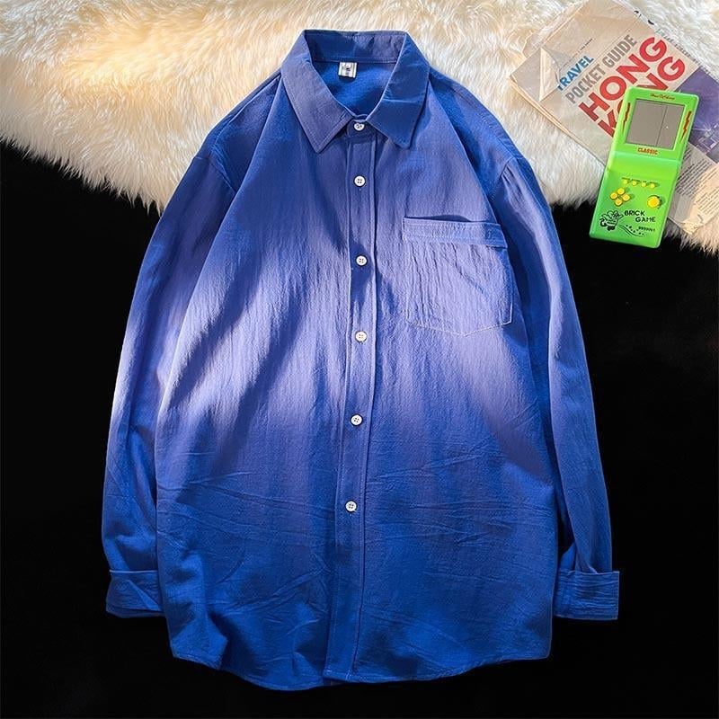 Cămașă din cânepă, mâneci lungi, croială lejeră, guler tip lapel, pentru primăvară și toamnă