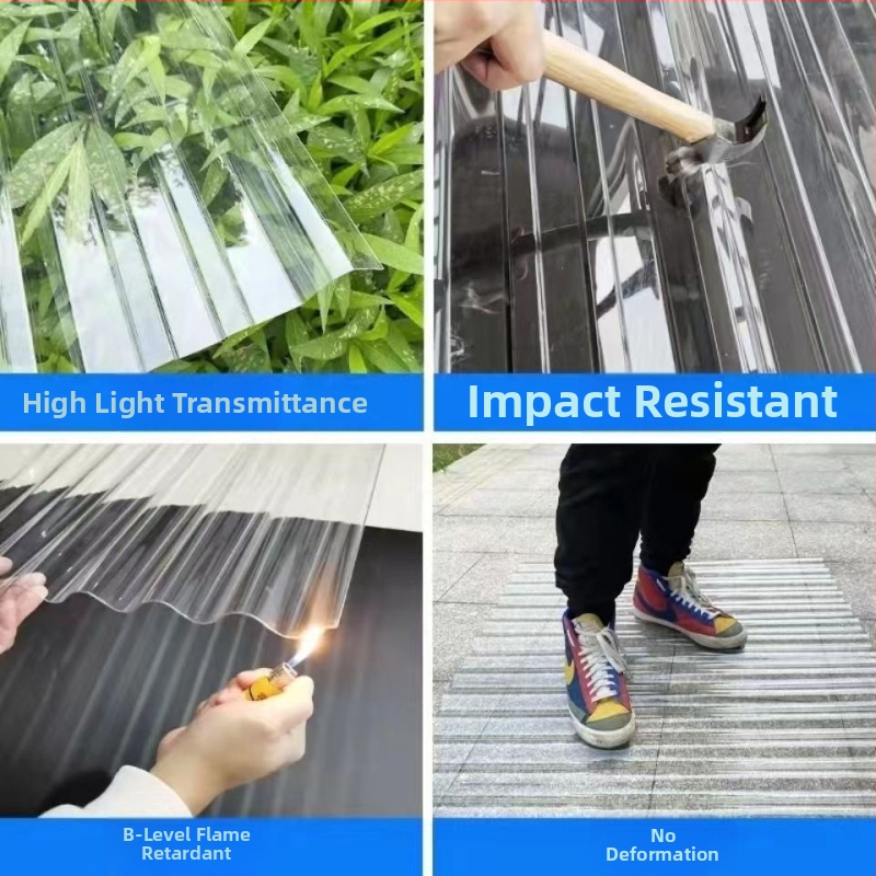 Polikarbonato skaidrios stogo plokštės šiltnamiui ir dirbtuvėms — Guangxing, trapeciniai ir banginiai profiliai, storis 0,8–2,0 mm