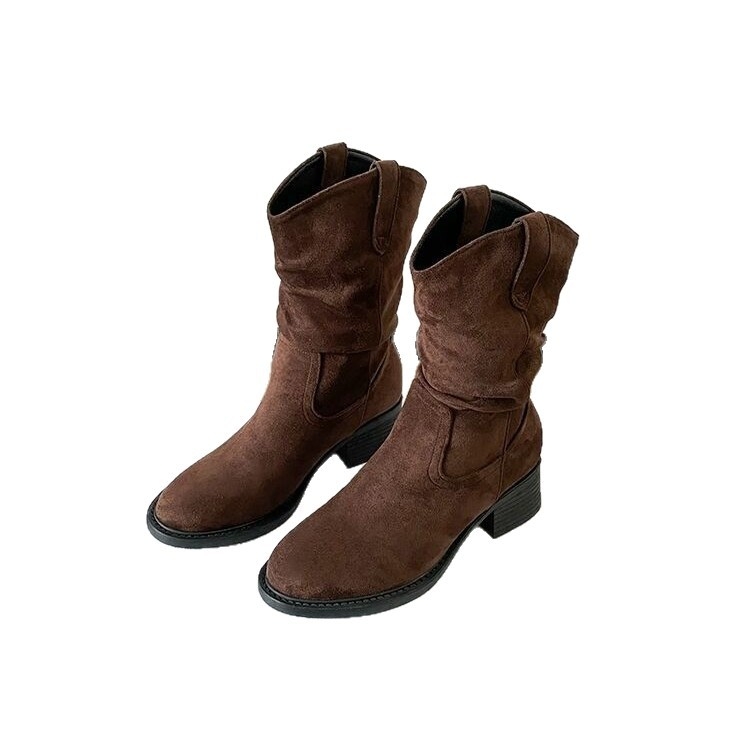 Női Martin csizma velúr felsőrészsel, középmagas szár, kerek orr, vastag sarok 6–8 cm