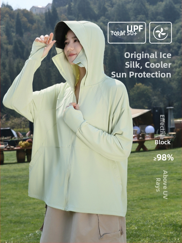 Ženska UPF50+ zaštita od sunca s kapuljom, ljeto, prozračna Ice-Silk tkanina