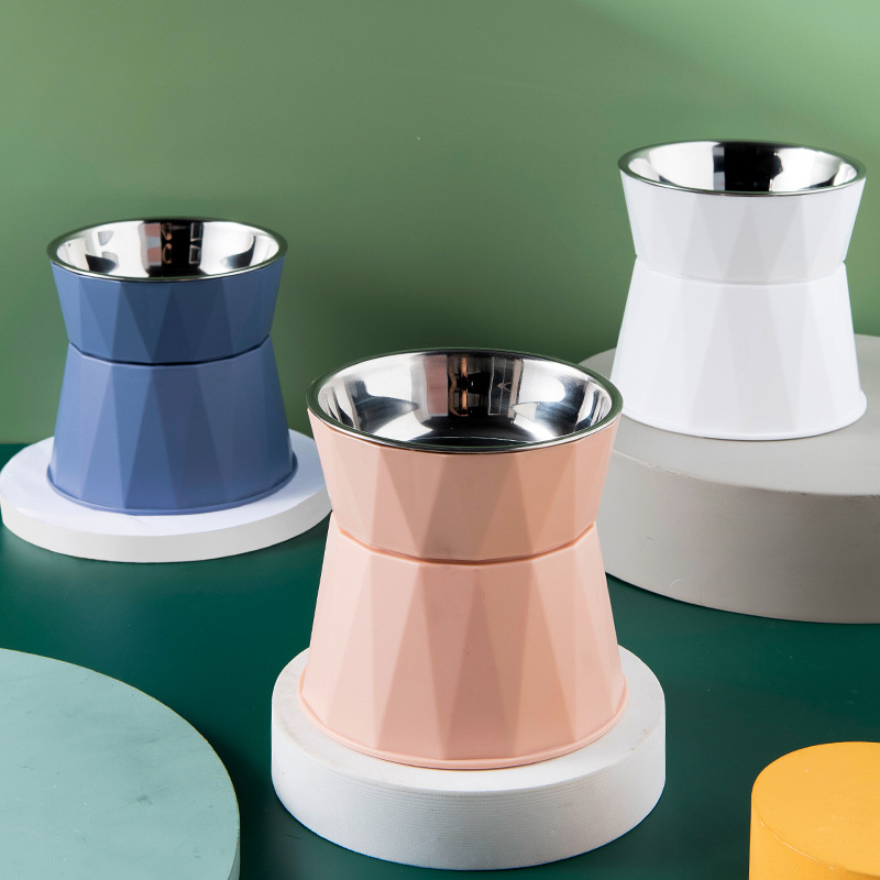 Macska etető tál magas állvánnyal és nyakvédővel, rozsdamentes acél, automata etetés készlet, 30 darab