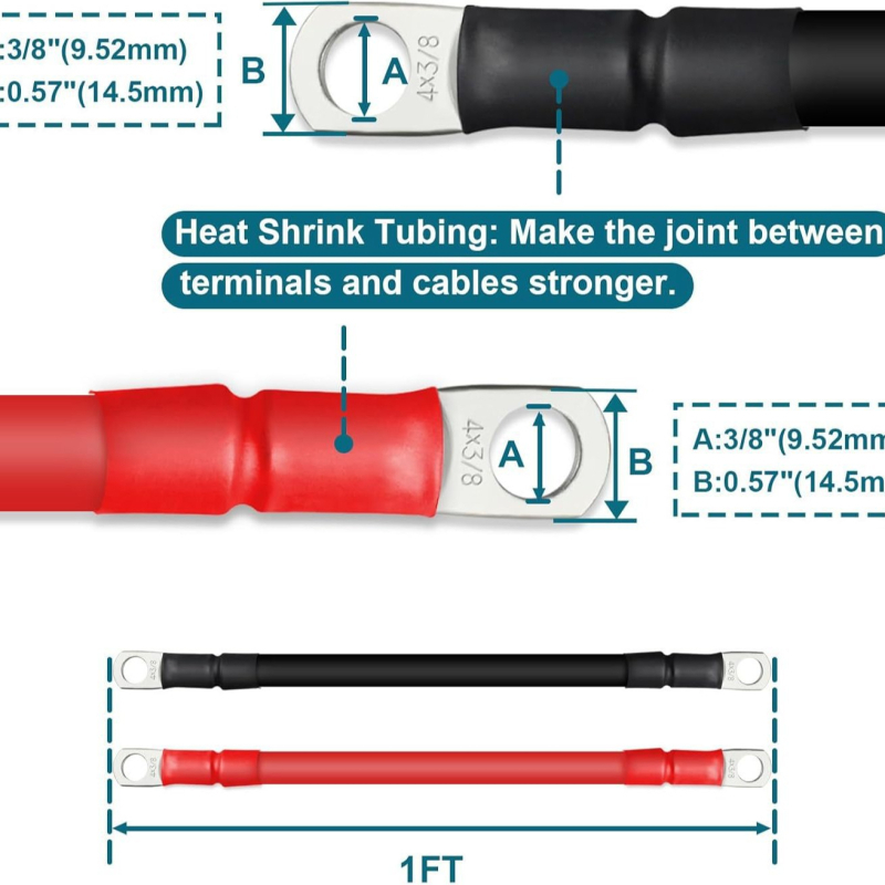 Meďný štartovací kábel s terminálmi pre automobilovú batériu, vhodný pre autá, obytné autá a lode
