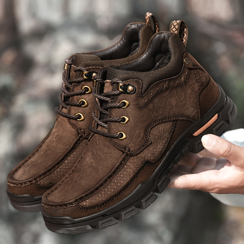 Paul Camel kožené zimné vysoké domáce topánky pre mužov, prvotriedna hovädzia koža, kožušinové vnútro, protišmyková gumová podrážka