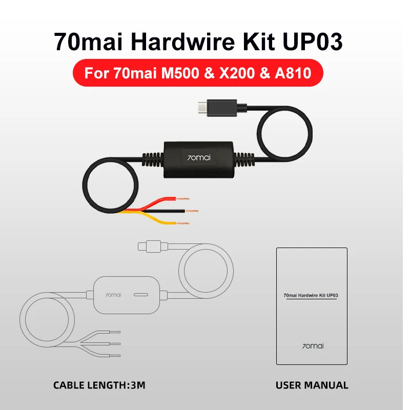 UP03 Kábel pre znižovanie napätia pre dash kameru 70mai – kompatibilný s M500 a A810 monitorovanie parkovania
