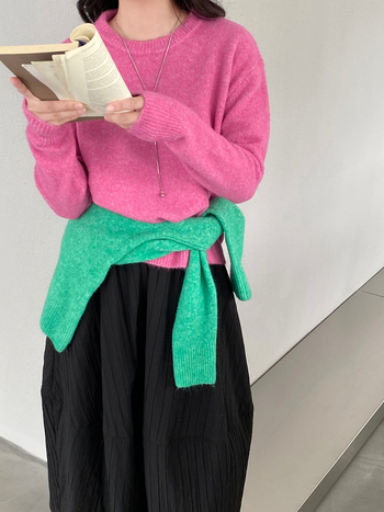 Ženski pleteni džemper od vune i akrila, jednostavan uzorak, opuštenog kroja, dugi rukavi, okrugli izrez