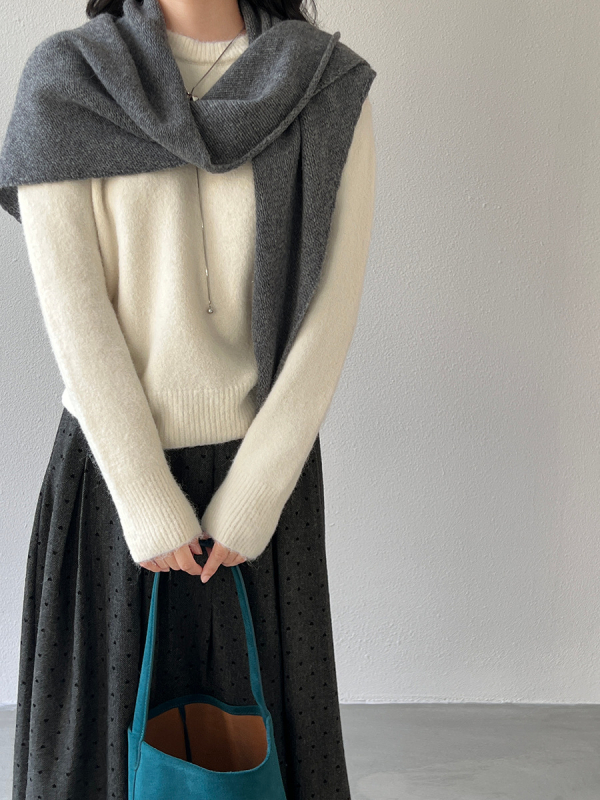 Ženski pleteni džemper od vune i akrila, jednostavan uzorak, opuštenog kroja, dugi rukavi, okrugli izrez