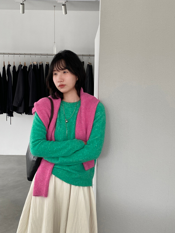 Ženski pleteni džemper od vune i akrila, jednostavan uzorak, opuštenog kroja, dugi rukavi, okrugli izrez