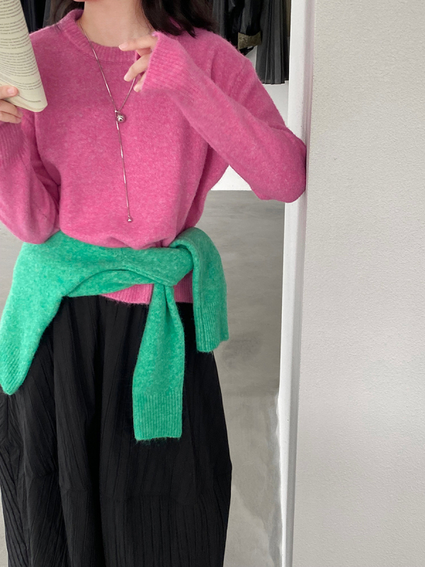 Ženski pleteni džemper od vune i akrila, jednostavan uzorak, opuštenog kroja, dugi rukavi, okrugli izrez