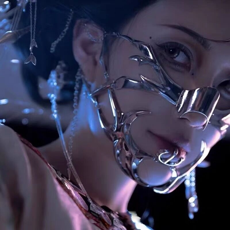 Maska: kyberpunková zliatinová maska na bradu – Halloween, Veľkú noc, Karneval