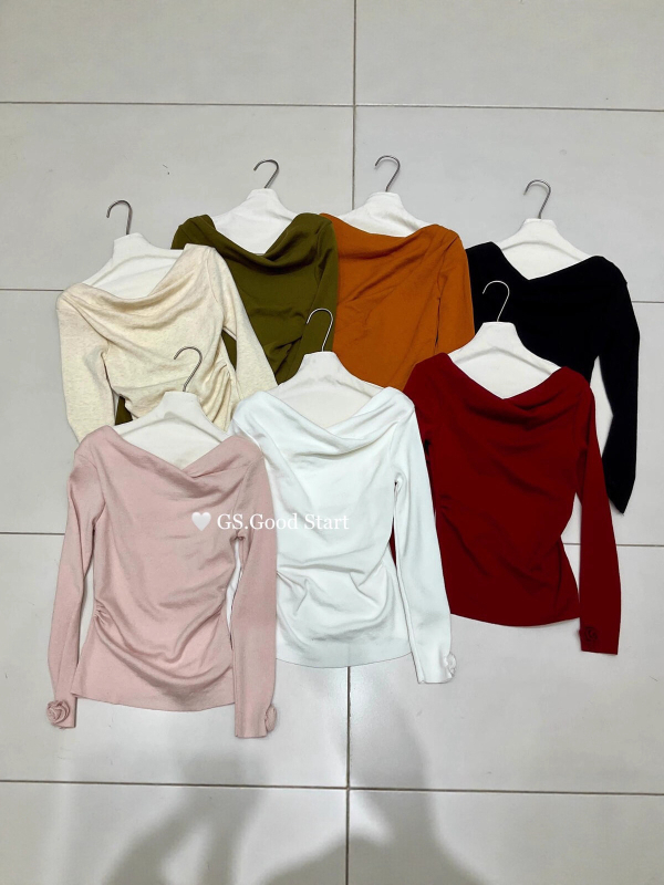 Pletený sveter s odhalenými plecami, kvetinový vzor, dlhé rukávy, viskózové vlákno