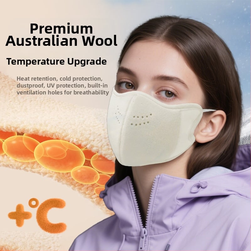 Unisex zimná teplá maska z austrálskej vlny, saténový povrch, odolná proti prachu a vetru