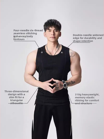 Meeste varrukateta sportvest, kits lõige, ühtlane värv, viskoosi kiud 92% (rayon), paks materjal, ribised servad, sirge äär, suve 2024 väljaanne