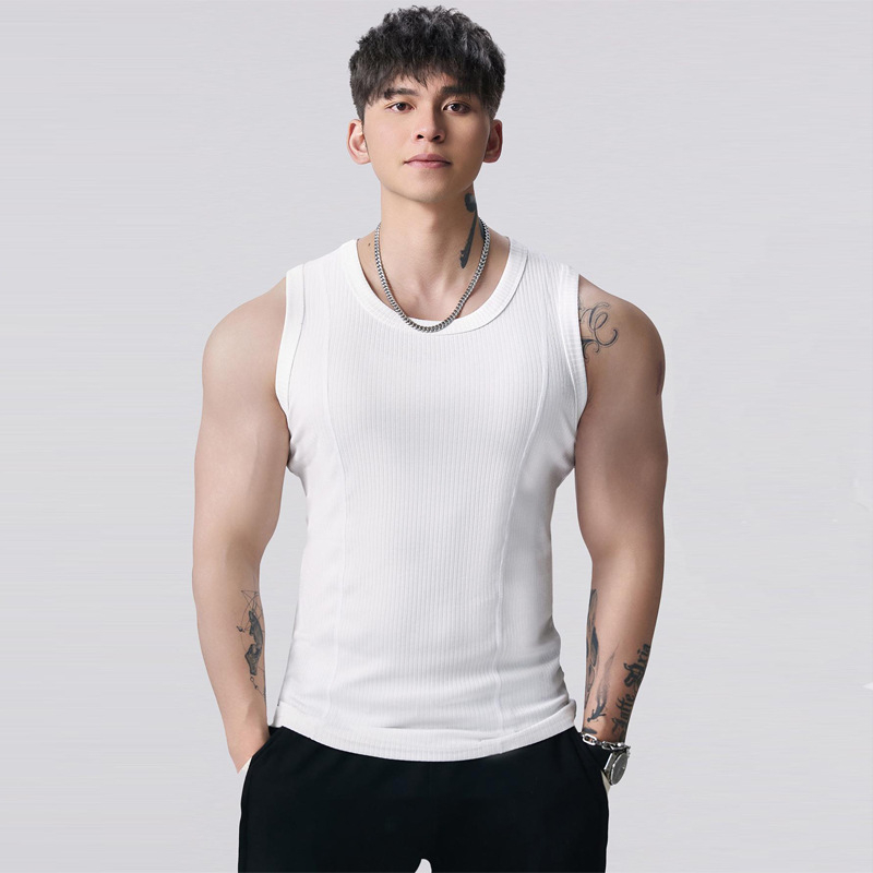 Meeste varrukateta sportvest, kits lõige, ühtlane värv, viskoosi kiud 92% (rayon), paks materjal, ribised servad, sirge äär, suve 2024 väljaanne