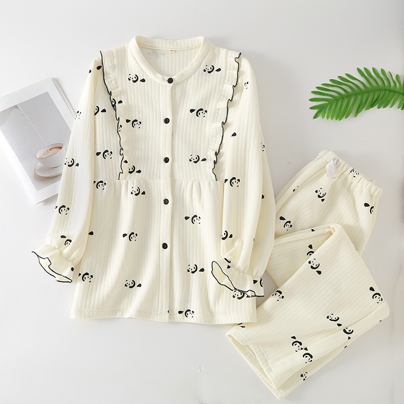 Zimné dojčovské pyžamo z bavlny — kardigánový štýl, minimalistické a pohodové, dlhé rukávy, nohavice, hrubý materiál 90–95% bavlna