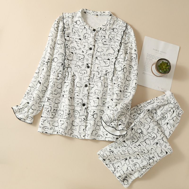 Zimné dojčovské pyžamo z bavlny — kardigánový štýl, minimalistické a pohodové, dlhé rukávy, nohavice, hrubý materiál 90–95% bavlna