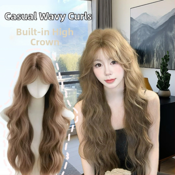 Dlhá kučeravá parochňa z vysokoteplotného hodvábu, kórejský štýl, stredný part, mechanická výroba