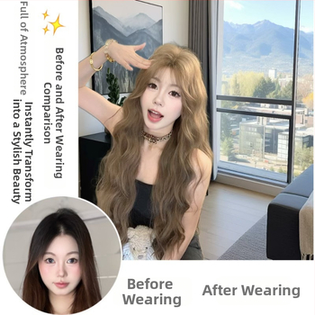 Dlhá kučeravá parochňa z vysokoteplotného hodvábu, kórejský štýl, stredný part, mechanická výroba