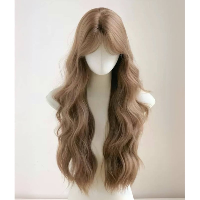 Dlhá kučeravá parochňa z vysokoteplotného hodvábu, kórejský štýl, stredný part, mechanická výroba