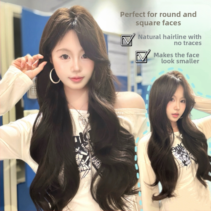 Parochňa: dlhé kučeravé s bočnou ofinkou — prírodný štýl, vysokoteplotné hodvábne vlákno, pre ženy