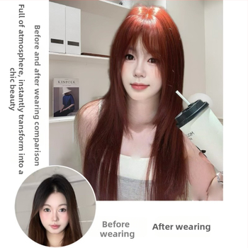 Xinhai prirodzená parochňa — dlhé rovné vlasy s rovnými ofinkami, Hodváb vysokoteplotný, Mechanické spracovanie