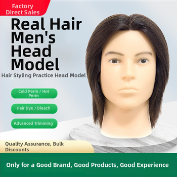 Manekínová hlava s pravými ľudskými vlasmi pre mužské účesy, model 12365, Jin-hee head model, krátke rovné vlasy, s možnosťou plochej alebo bočnej ofiny