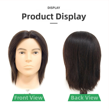 Manekínová hlava s pravými ľudskými vlasmi pre mužské účesy, model 12365, Jin-hee head model, krátke rovné vlasy, s možnosťou plochej alebo bočnej ofiny