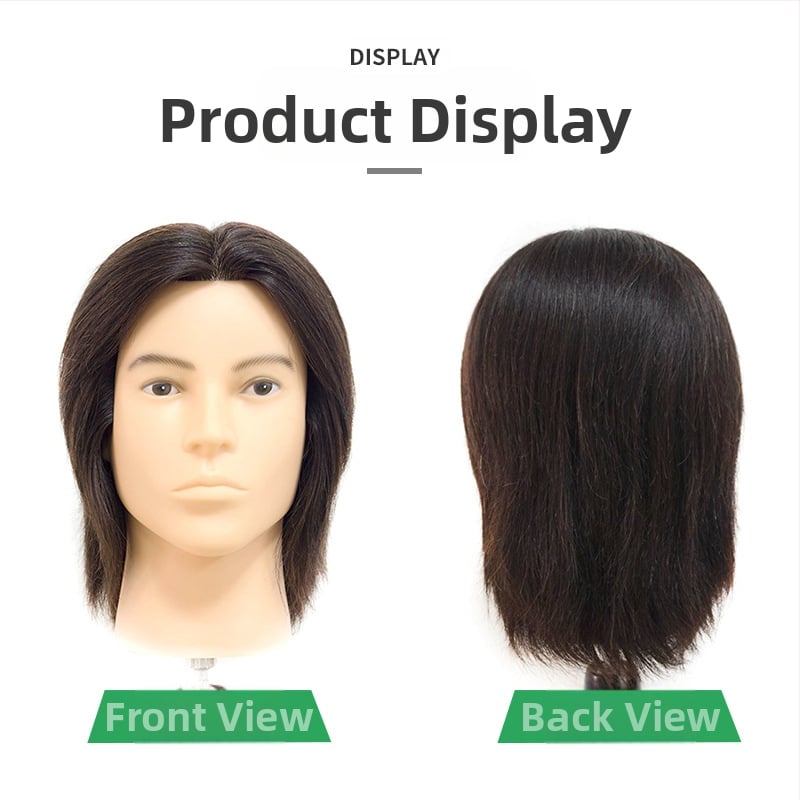 Manekínová hlava s pravými ľudskými vlasmi pre mužské účesy, model 12365, Jin-hee head model, krátke rovné vlasy, s možnosťou plochej alebo bočnej ofiny