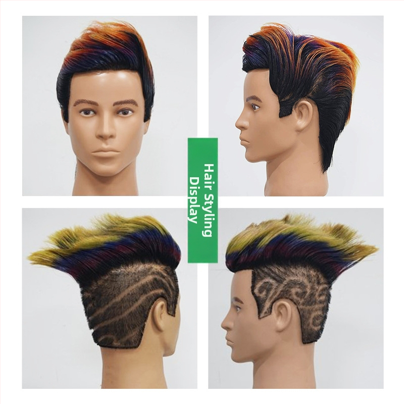 Manekínová hlava s pravými ľudskými vlasmi pre mužské účesy, model 12365, Jin-hee head model, krátke rovné vlasy, s možnosťou plochej alebo bočnej ofiny