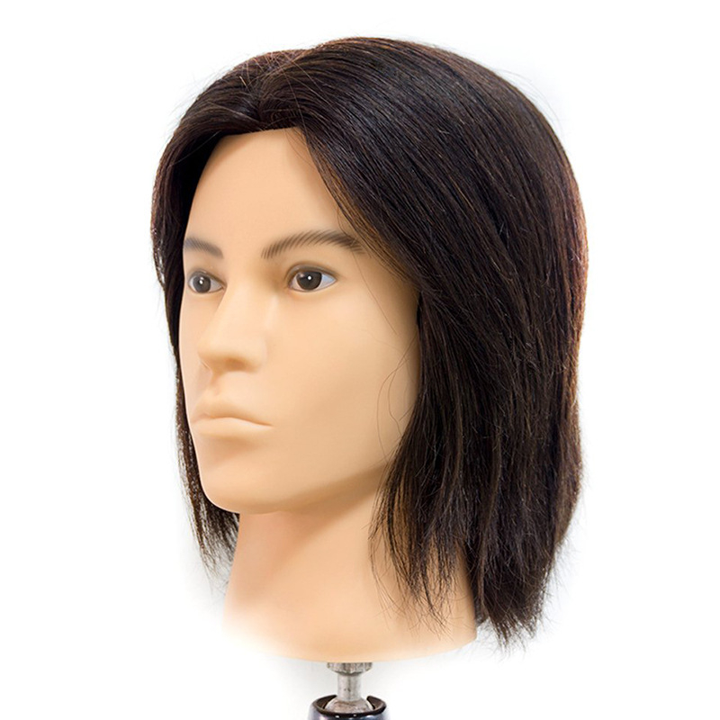 Manekínová hlava s pravými ľudskými vlasmi pre mužské účesy, model 12365, Jin-hee head model, krátke rovné vlasy, s možnosťou plochej alebo bočnej ofiny