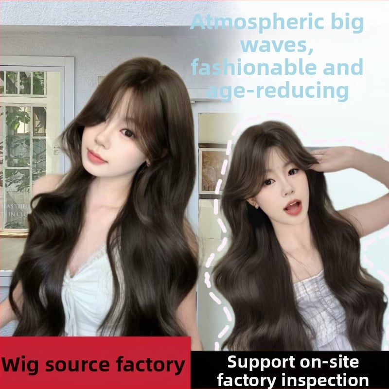 Xinhai hosszú, göndör paróka oldalsó frufjakkal, magas hőálló szálakból, nem festhető és nem permálható, koreai stílus, természetes arc kontúr