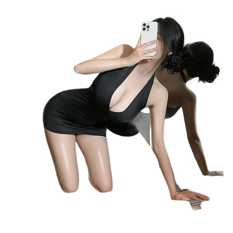 Fustă scurtă de lenjerie cu decolteu adânc în V, design inspirat de uniformă; material poliester, 90–95% poliester