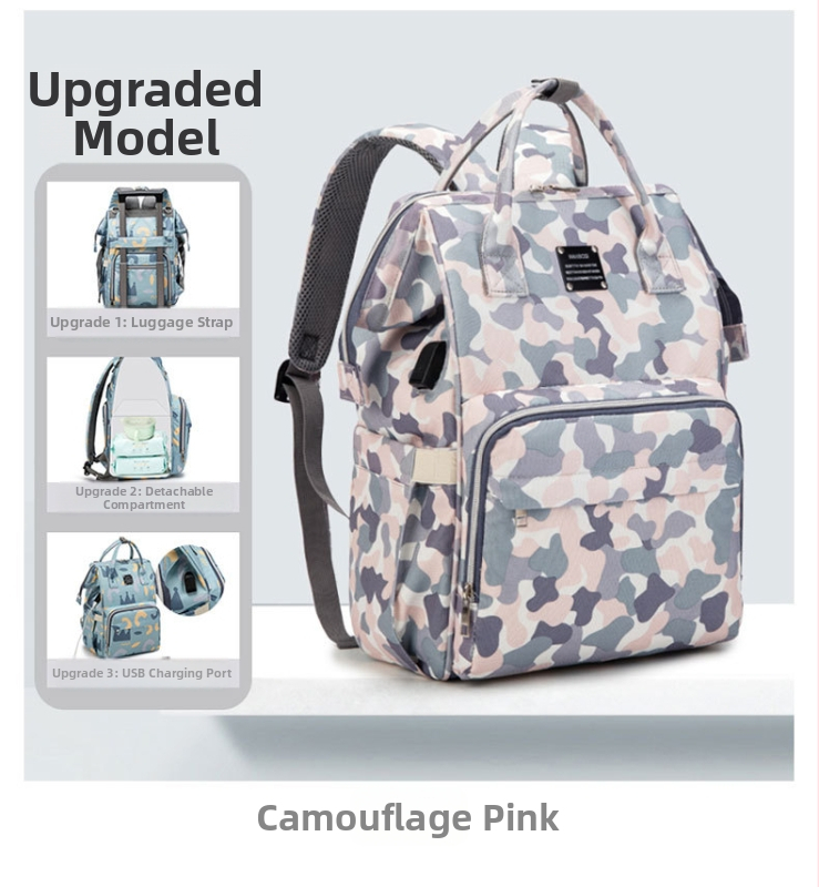 Torba za majke na putovanju – velik kapacitet, Oxford tkanina, USB priključak, suho/mokro odjeljak, cvjetni uzorak