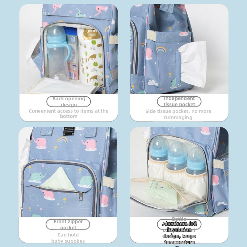 Veľkokapacitný multifunkčný batoh pre mamičky na cestovanie – Oxford tkanina, USB, suché/mokré rozdelenie, kvetinový vzor