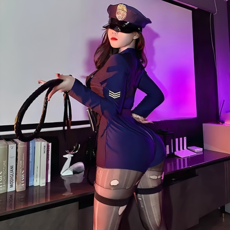 Uniformă de polițist pentru rol într-un club - costum dintr-o piesă, strâns, stil stewardess-instructor, poliester