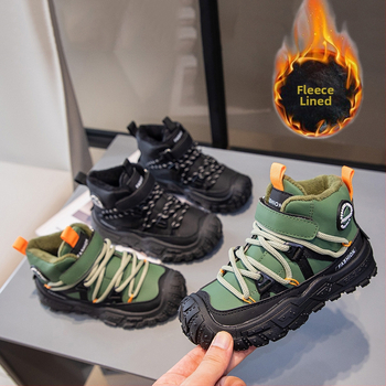 Detské nubukové slip-on čižmy, vyteplené fleesom, hrubé krátke čižmy s mäkkou podrážkou, casual štýl, vek 1–16 rokov