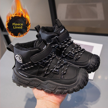 Detské nubukové slip-on čižmy, vyteplené fleesom, hrubé krátke čižmy s mäkkou podrážkou, casual štýl, vek 1–16 rokov