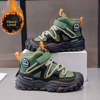 Detské nubukové slip-on čižmy, vyteplené fleesom, hrubé krátke čižmy s mäkkou podrážkou, casual štýl, vek 1–16 rokov