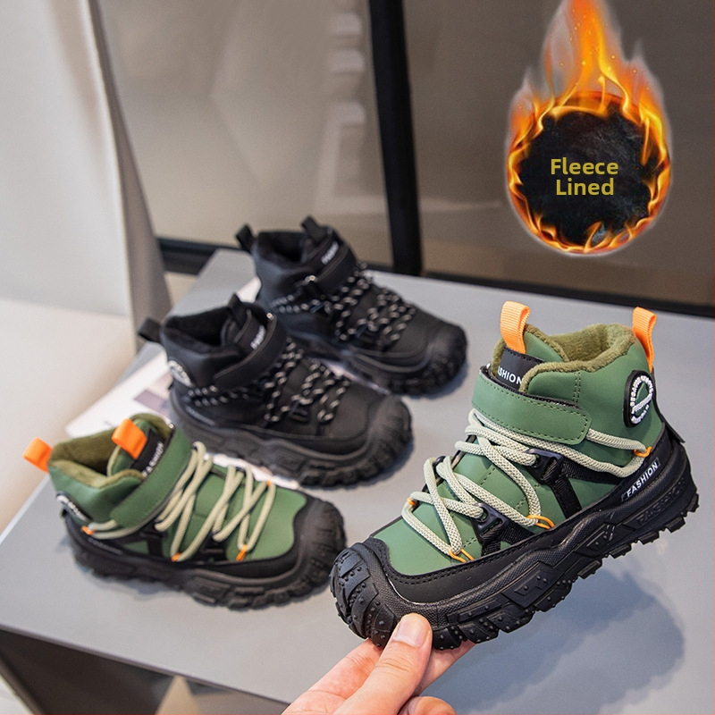 Detské nubukové slip-on čižmy, vyteplené fleesom, hrubé krátke čižmy s mäkkou podrážkou, casual štýl, vek 1–16 rokov