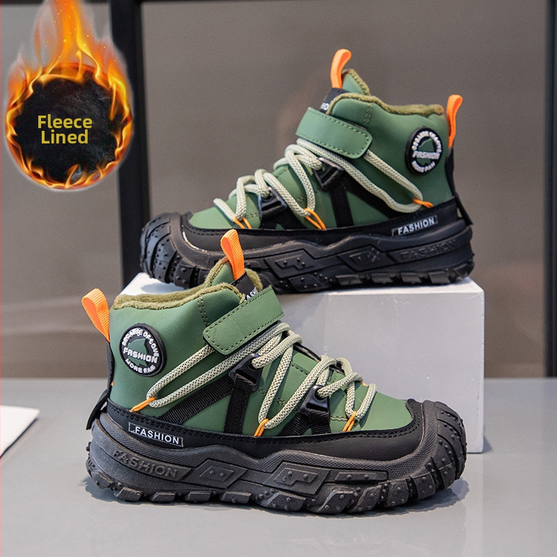 Detské nubukové slip-on čižmy, vyteplené fleesom, hrubé krátke čižmy s mäkkou podrážkou, casual štýl, vek 1–16 rokov