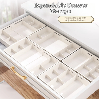 Laiendatav sahtli organiseerija karp jaotustükkidega, PP materjal, ilma kaaneta, eraldi jagaja kaasas, 1 L maht, sobib köögile, lauale, meigilauale ja sügavatele kappidele