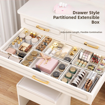 Laiendatav sahtli organiseerija karp jaotustükkidega, PP materjal, ilma kaaneta, eraldi jagaja kaasas, 1 L maht, sobib köögile, lauale, meigilauale ja sügavatele kappidele