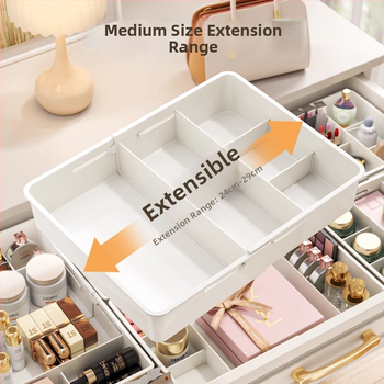 Laiendatav sahtli organiseerija karp jaotustükkidega, PP materjal, ilma kaaneta, eraldi jagaja kaasas, 1 L maht, sobib köögile, lauale, meigilauale ja sügavatele kappidele