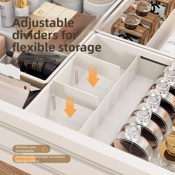 Laiendatav sahtli organiseerija karp jaotustükkidega, PP materjal, ilma kaaneta, eraldi jagaja kaasas, 1 L maht, sobib köögile, lauale, meigilauale ja sügavatele kappidele