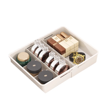 Laiendatav sahtli organiseerija karp jaotustükkidega, PP materjal, ilma kaaneta, eraldi jagaja kaasas, 1 L maht, sobib köögile, lauale, meigilauale ja sügavatele kappidele