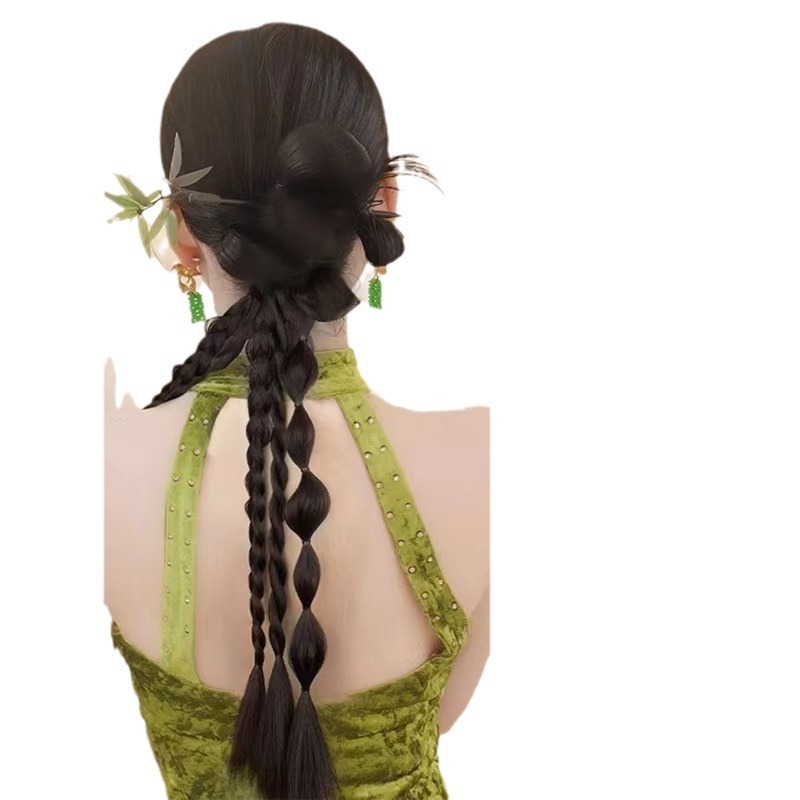 Parūka ar astiņu un pinumiem, zieds, vērptas pinumi, Jaunais ķīniešu stila kāzu frizūra – Zīmols Fujia, Modeļi FB002/MW156, Materiāls: augstas temperatūras stieple, Sievietēm