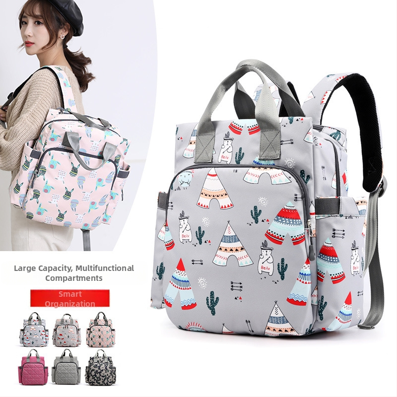 Torba za mamu – cartoon slatkog stila, Oxford materijal, kapacitet ispod 20L, zatvarač, džep za bocu