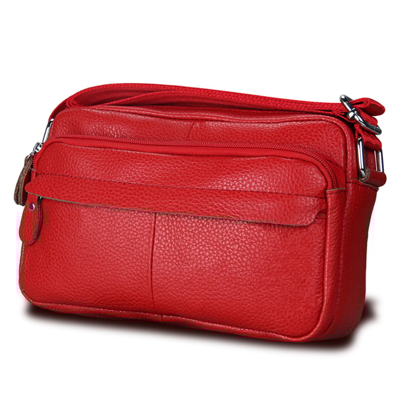 Дамска кроссбоди чанта от първокласна телешка кожа, естествена кожа, корейски стил casual, малък квадратен модел, хоризонтална квадратна форма