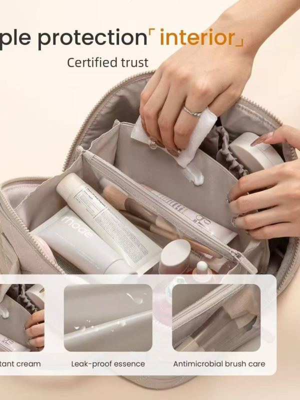 Taška na make-up z nylonu, vodeodolná, Peach Skin podšívka, ľahká, skladacia