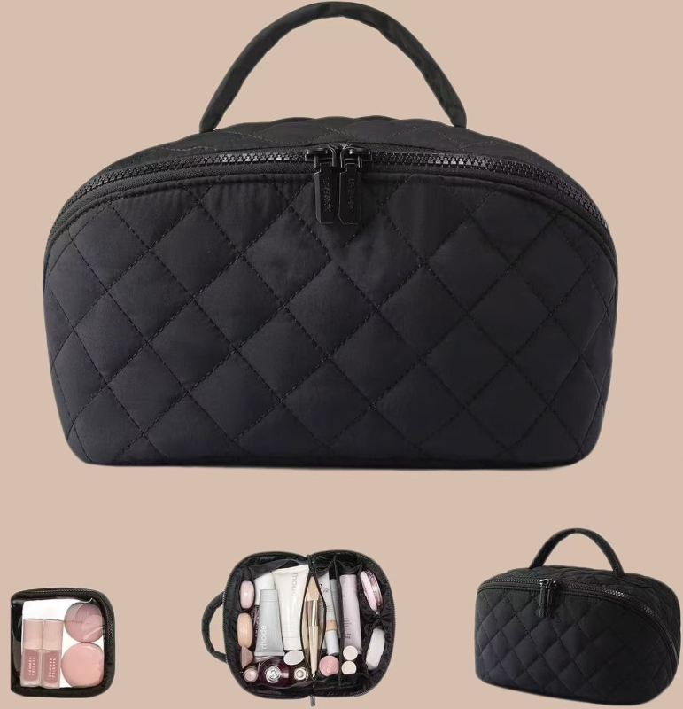 Taška na make-up z nylonu, vodeodolná, Peach Skin podšívka, ľahká, skladacia