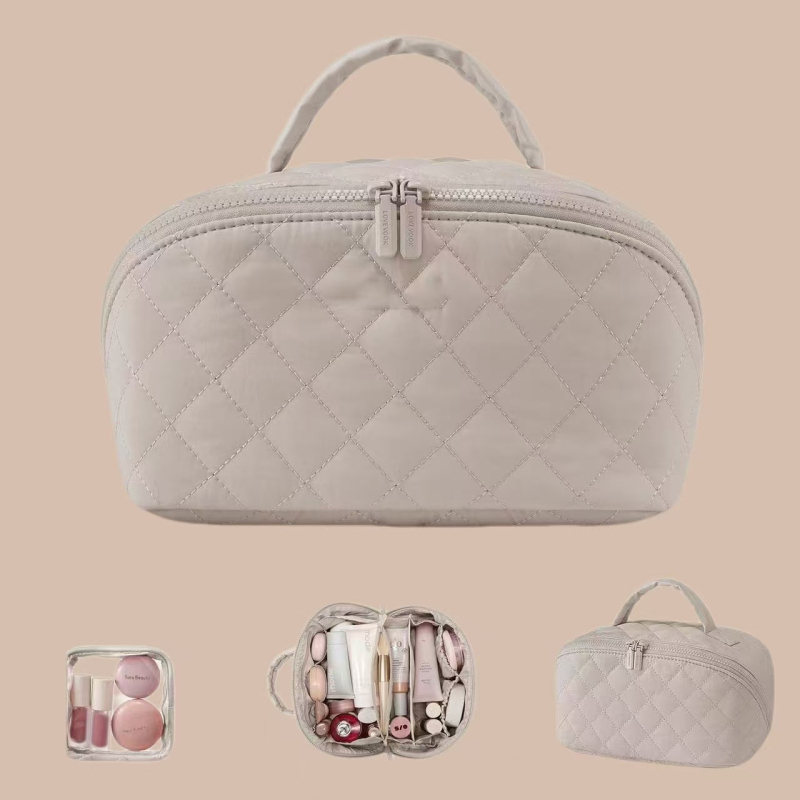 Taška na make-up z nylonu, vodeodolná, Peach Skin podšívka, ľahká, skladacia